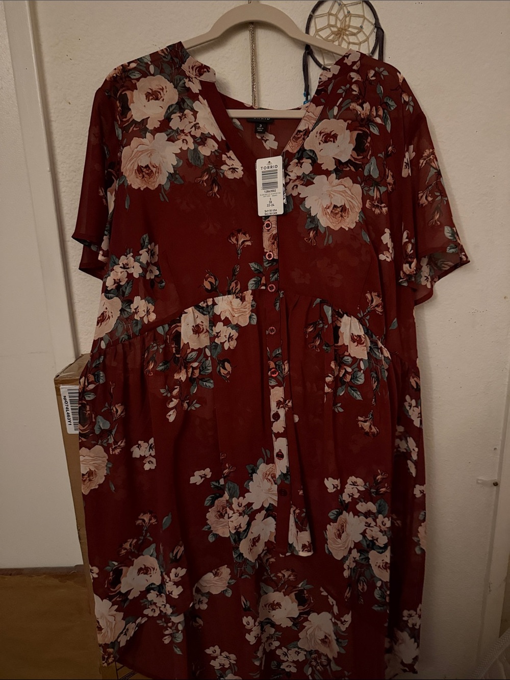 torrid Burgundy Floral Button-Front chiffon babydoll top